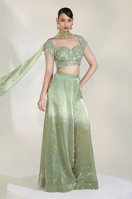 Libas Cafe by Nidhi & Ashish Sage Luxe Embroidered Blouse Sharara Set