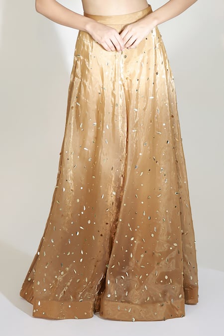 Shop_Libas Cafe by Nidhi & Ashish_Beige Organza Zari, Sequins, Beads, Lustre Embroidered Blouse Sharara Set _Online_at_Aza_Fashions