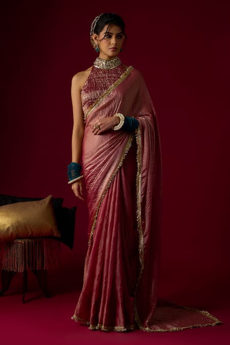 RAYASHA KHAN Suhoor Tissue Saree With Halter Neck Blouse 