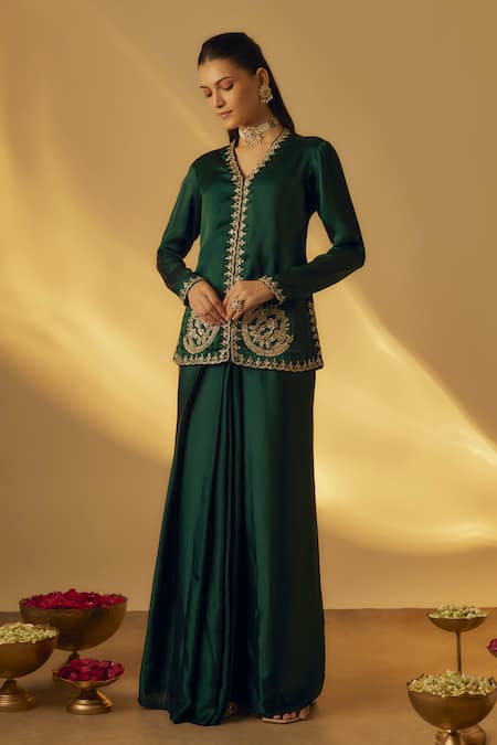 RAYASHA KHAN Satin Jacket with Draped Skirt 