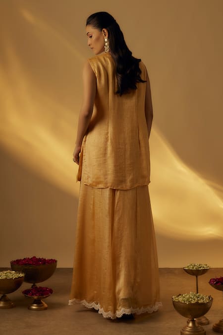 RAYASHA KHAN Mango Yellow Short Kurta Palazzo Set 