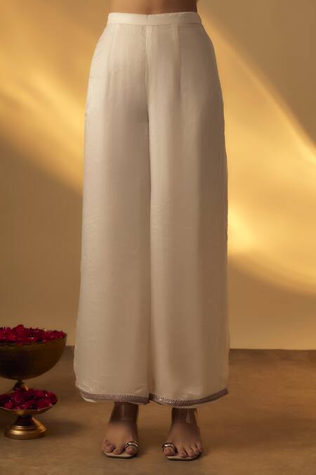 RAYASHA KHAN_White Silk, Tissue, Organza Sequins, Embroidery Round Neck Yoke Anarkali Set _Online_at_Aza_Fashions