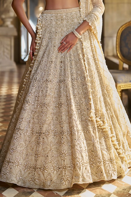 Buy Seema Gujral Ivory Organza Pearls, Sequins, Beads, Tassels, Embroidery Bridal Lehenga Set Buy_Seema Gujral_Ivory Organza Pearls, Sequins, Beads, Tassels, Embroidery Bridal Lehenga Set