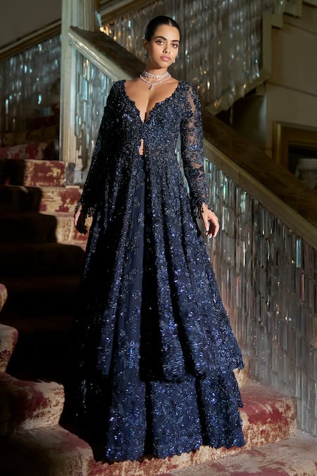 Seema Gujral Midnight Embroidered Jacket Lehenga Set 