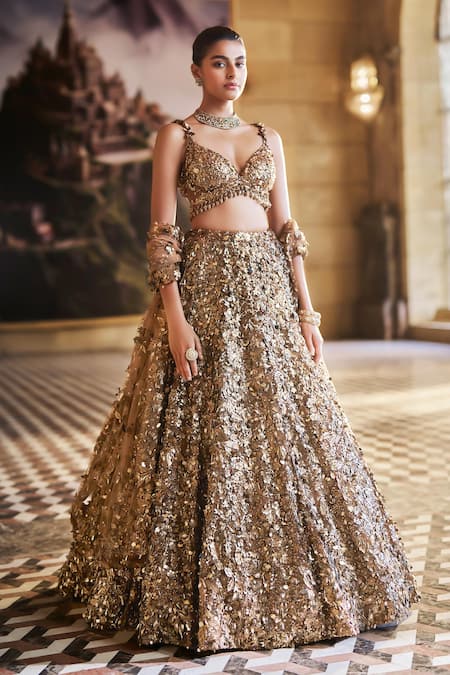 Seema Gujral Metallic 3D Embroidered Bridal Lehenga Set 
