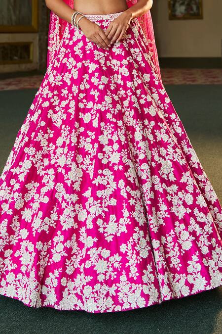 Buy_Seema Gujral_Fuchsia Silk, Organza Embroidery, Pearls, Sequins, Thread Work Lehenga Set _Online_at_Aza_Fashions