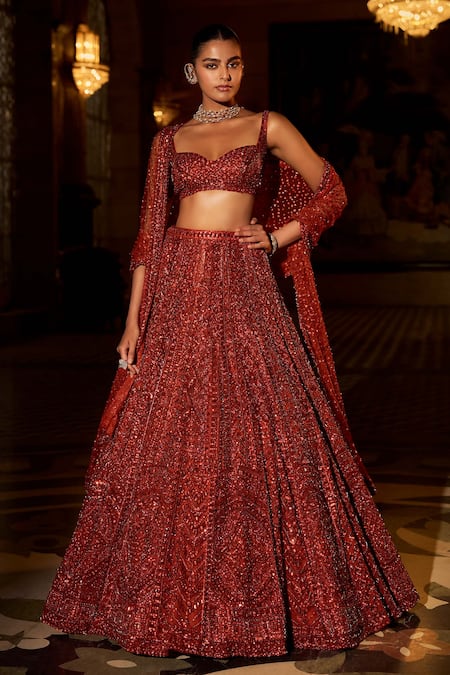 Seema Gujral Brick Crystal Embroidered Lehenga Set 