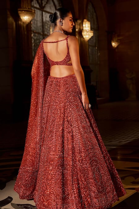 Seema Gujral Brick Crystal Embroidered Lehenga Set 