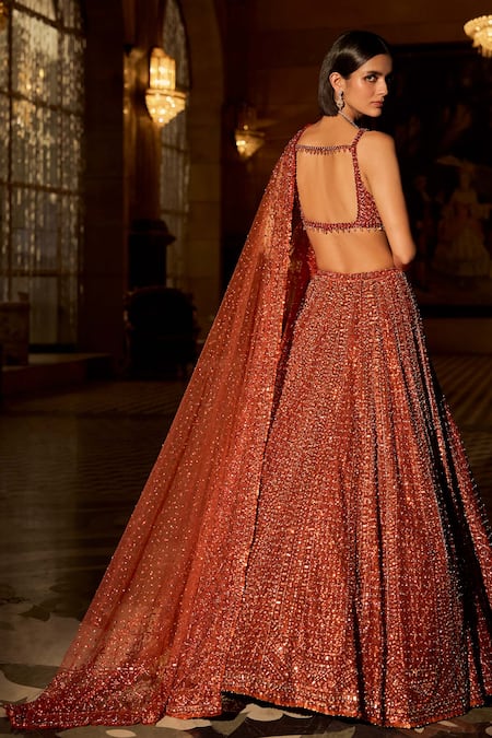 Seema Gujral Copper Crystal Lehenga Set 
