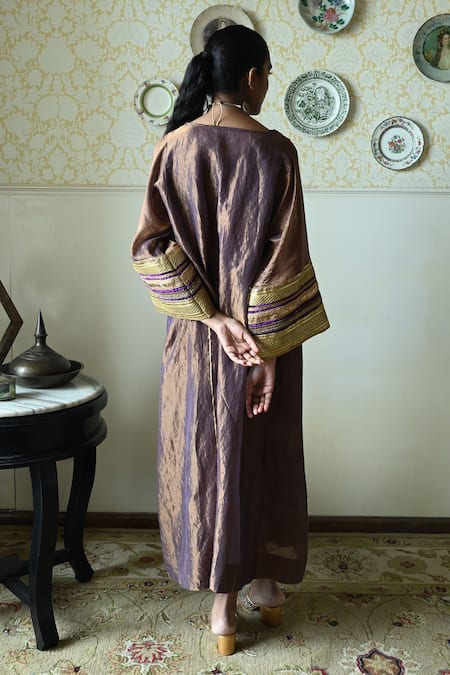 Shorshe Clothing Waheeda Metallic Tissue Hand Embroidered Kaftan 