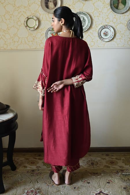 Shorshe Clothing Taj Raw Silk Embroidered Kaftan & Pant Set 