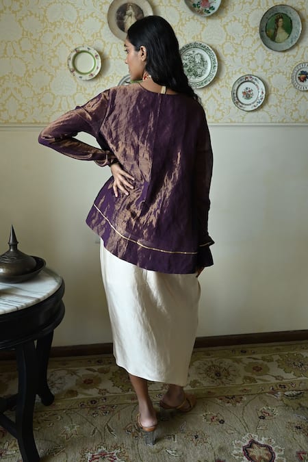 Shorshe Clothing Embroidered Tissue Kurta & Cowl Skirt Set 