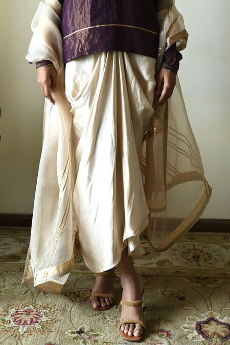 Shop_Shorshe Clothing_Purple Tissue, Silk Embroidery, Sequins, Beads, Lace Kurta And Cowl Skirt Set _Online_at_Aza_Fashions