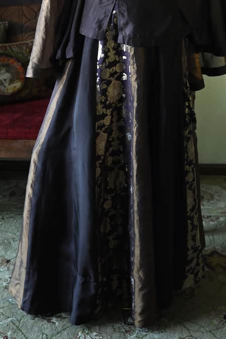 Shorshe Clothing_Brown Brocade, Tissue Zari Maharani And Kali's Lehenga Skirt _Online_at_Aza_Fashions