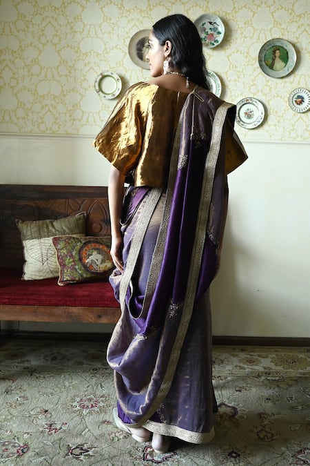 Shorshe Clothing Chinaar Diagonal Hand Embroidered Saree 