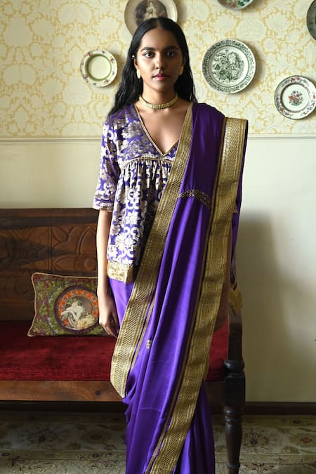 Shorshe Clothing_Purple Silk Lace, Embroidery, Zari Ashoka Saree _Online_at_Aza_Fashions