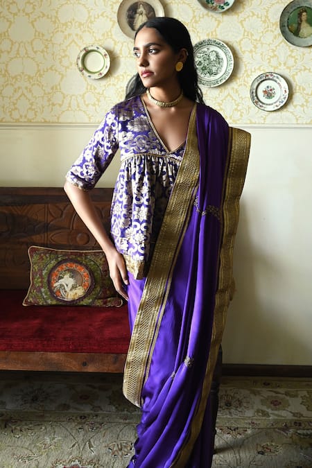 Buy_Shorshe Clothing_Purple Silk Lace, Embroidery, Zari Ashoka Saree _Online_at_Aza_Fashions