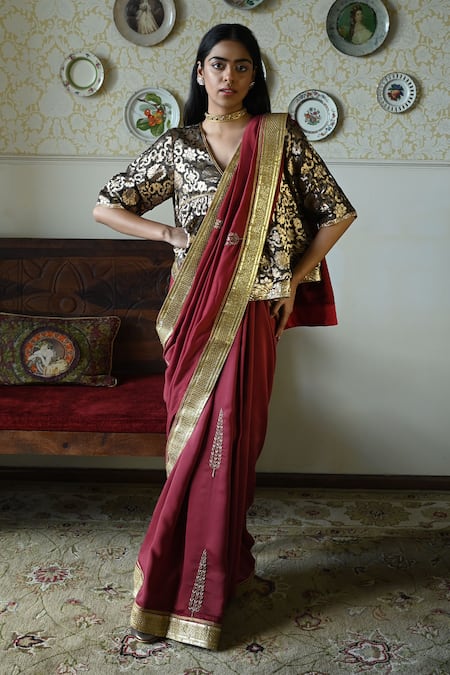 Shorshe Clothing Lace Trim & Hand Embroidered Saree 