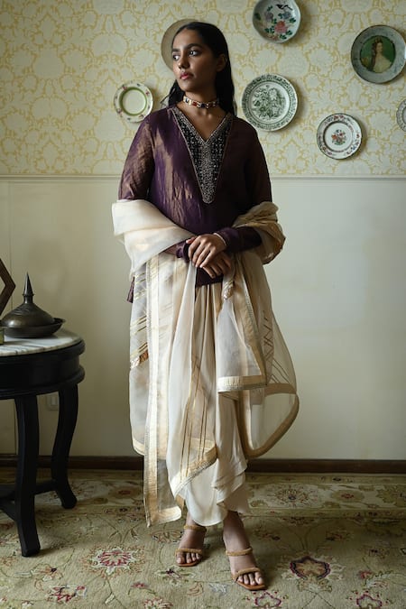 Shorshe Clothing Anaar Organza Lace Trim Dupatta 