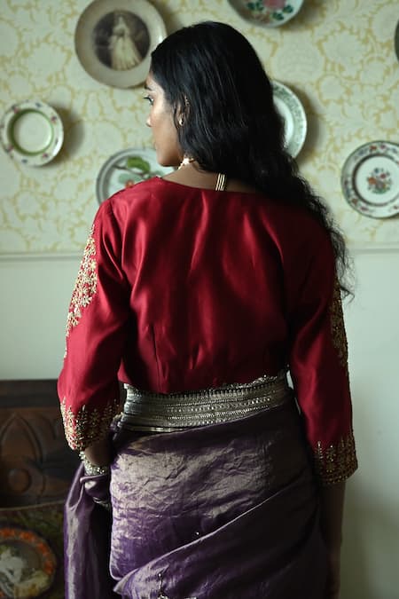 Shorshe Clothing Noor Zardozi Embroidered Silk Blouse 