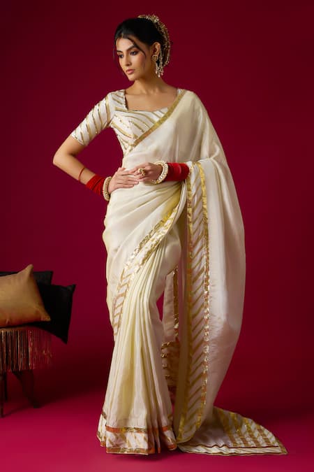 RAYASHA KHAN Zahara Banarasi Stripe Saree With Blouse 