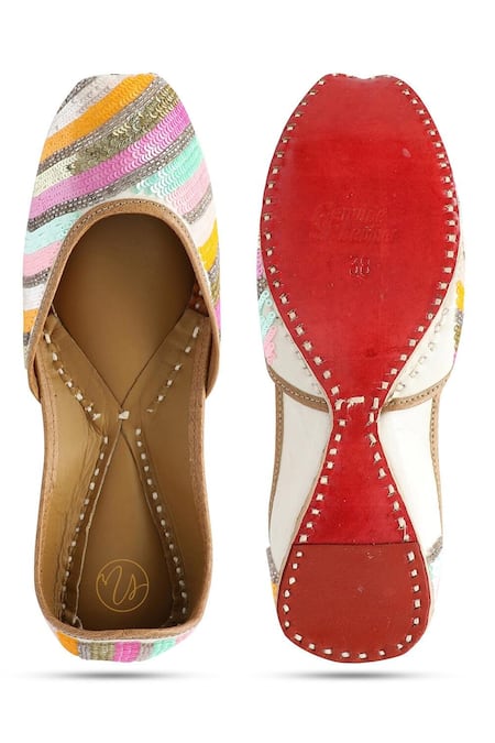 NR By Nidhi Rathi Sequined Striped Leather Jutti