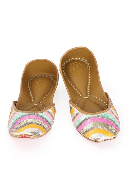 NR By Nidhi Rathi Sequined Striped Leather Jutti
