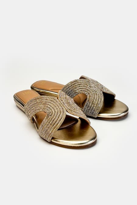 Heel Your Sole Dazzle Embellished Cross Strap Flats 
