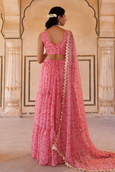 Bannhi By Priyanka Rathore Floral Printed Lehenga Set With Embroidered Blouse 