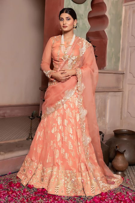 Nidhi Kejriwal Peacock Hand Embroidered Lehenga Saree & Blouse Set 