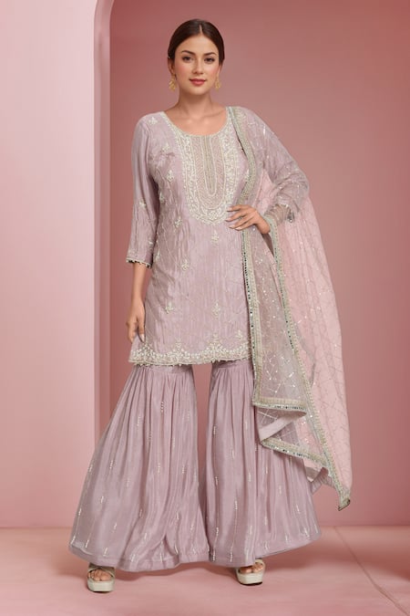 Samyukta Singhania Bead Checkered Embellished Kurta Sharara Set 