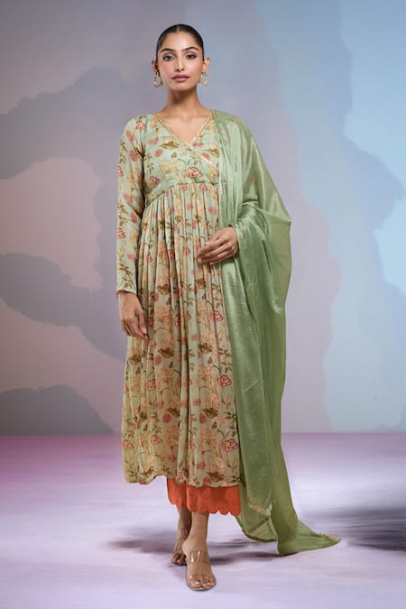 Samyukta Singhania Mint Green Printed Anarkali Set 