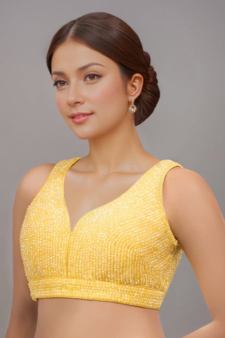 Samyukta Singhania Yellow Padded Silk Blouse 