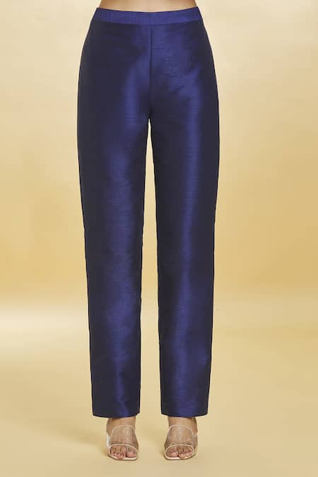 Samyukta Singhania Blue Silk Sequins Collared, Square Neck Color Block Embellished Blazer Pant Set at Aza Fashions Samyukta Singhania_Blue Silk Sequins Collared, Square Neck Color Block Embellished Blazer Pant Set _at_Aza_Fashions