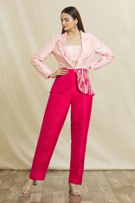 Samyukta Singhania Color Block Sequin Blazer Pant Set 