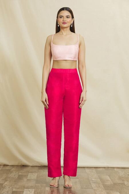 Shop Samyukta Singhania Pink Silk Sequins Square Neck Color Block Blazer Pant Set Online at Aza Fashions Shop_Samyukta Singhania_Pink Silk Sequins Square Neck Color Block Blazer Pant Set _Online_at_Aza_Fashions