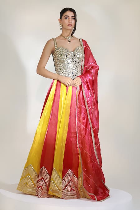 Libas Cafe by Nidhi & Ashish Mirage Colorblock Lehenga Set 