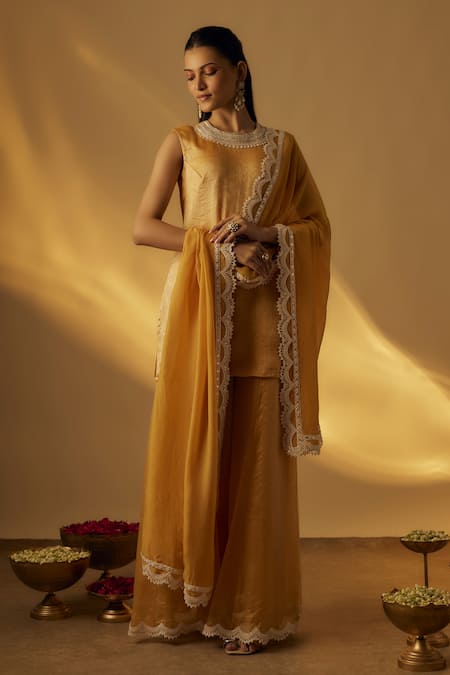 RAYASHA KHAN Mango Yellow Short Kurta Palazzo Set 