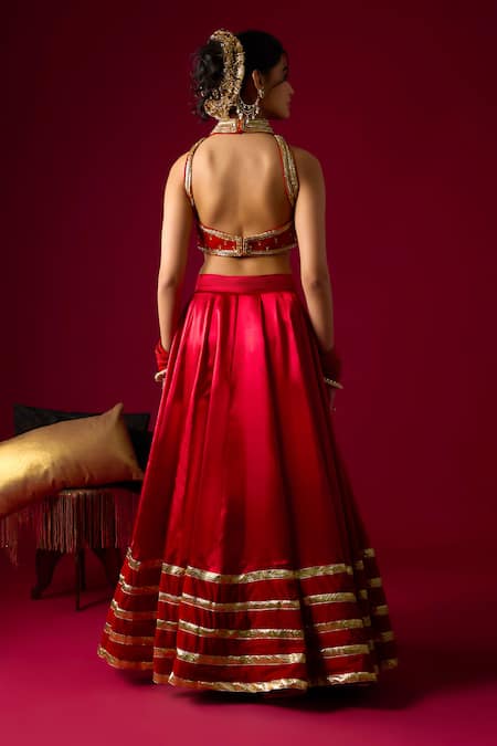 RAYASHA KHAN Maha Lumpi & Velvet Border Lehenga Blouse Dupatta Set 