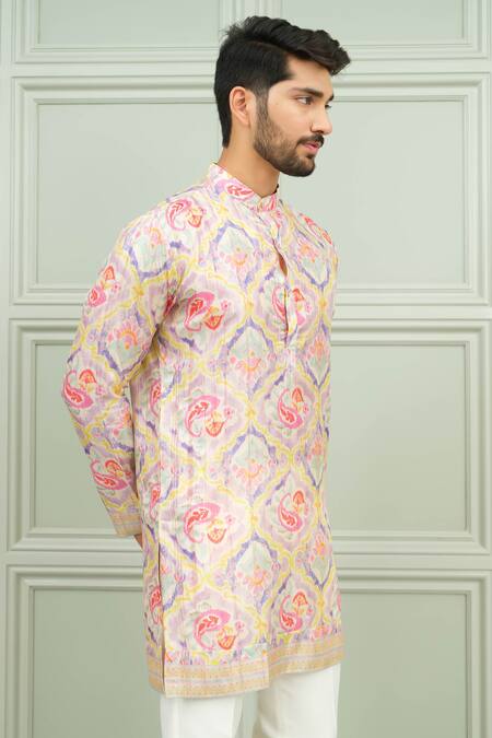 Niloufer By Aasif Ally_Beige Silk Dil Pasand Abstract Print Kurta And Pant Set _at_Aza_Fashions