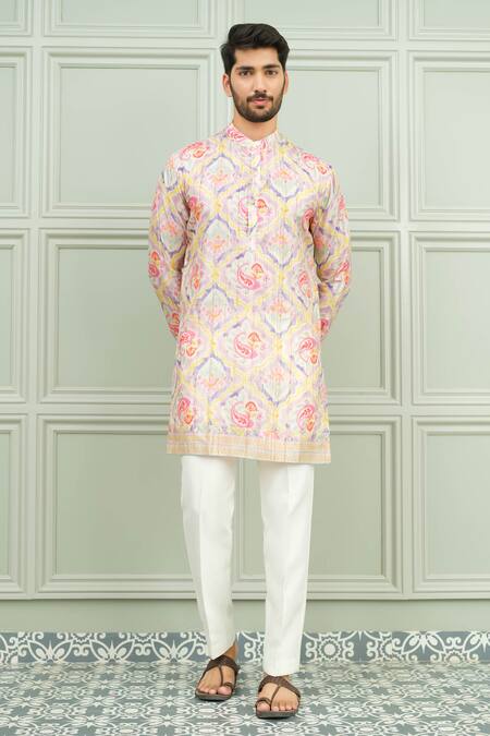 Buy_Niloufer By Aasif Ally_Beige Silk Dil Pasand Abstract Print Kurta And Pant Set 