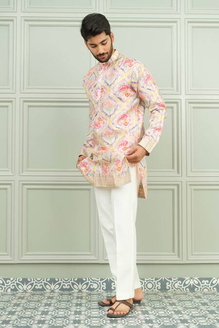 Shop_Niloufer By Aasif Ally_Beige Silk Dil Pasand Abstract Print Kurta And Pant Set 