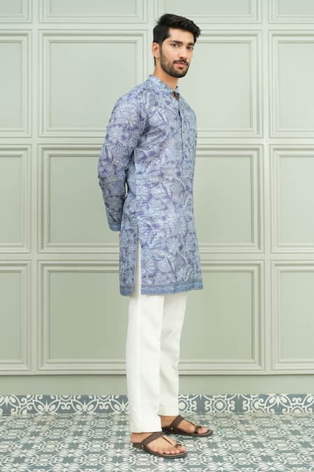 Shop_Niloufer By Aasif Ally_Blue Silk Dil Se Desi Printed Keri Motif Kurta And Pant _Online_at_Aza_Fashions