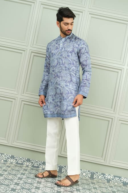 Niloufer By Aasif Ally_Blue Silk Dil Se Desi Printed Keri Motif Kurta And Pant _at_Aza_Fashions