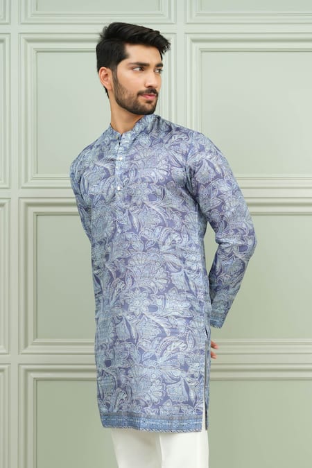 Shop_Niloufer By Aasif Ally_Blue Silk Dil Se Desi Printed Keri Motif Kurta And Pant 