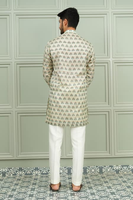 Niloufer By Aasif Ally Funtoosh Printed Silk Kurta & White Pant Set 