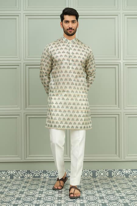 Niloufer By Aasif Ally Funtoosh Printed Silk Kurta & White Pant Set 