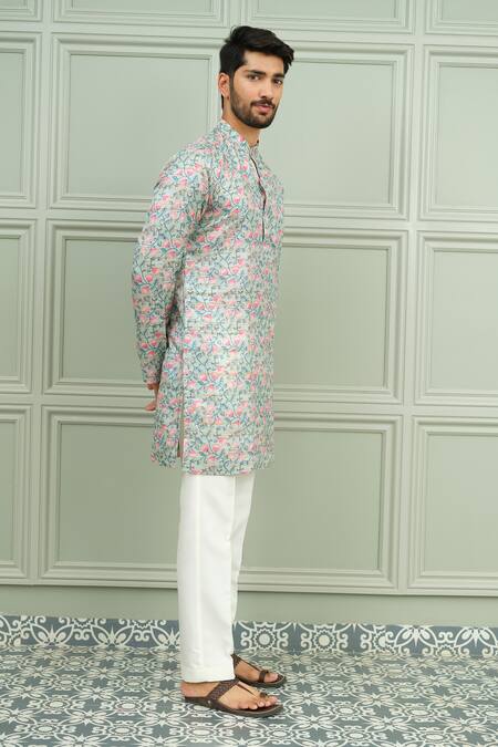 Niloufer By Aasif Ally_Blue Silk Gulbahar Printed Kurta And Pant Set _Online_at_Aza_Fashions