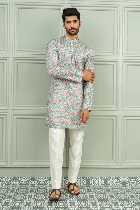 Buy_Niloufer By Aasif Ally_Blue Silk Gulbahar Printed Kurta And Pant Set _Online_at_Aza_Fashions