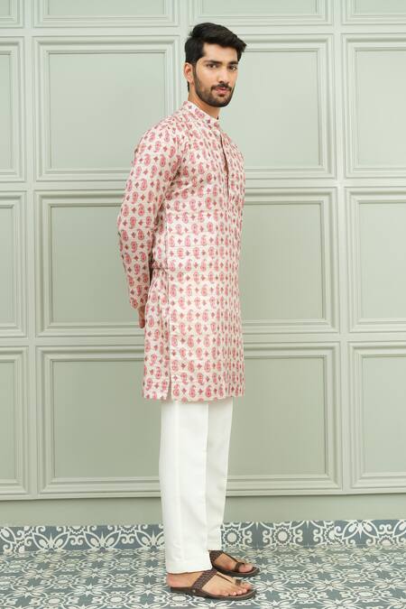 Buy_Niloufer By Aasif Ally_Off White Silk Kacchi Keri Printed Kurta And Pant Set _Online_at_Aza_Fashions